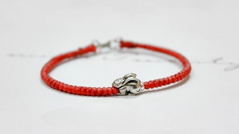 泰国蚕丝蜡线X银饰_俏皮兔儿(小只细编款) //可以自选颜色//-热门款- - 手链/手环 - 蜡 红色