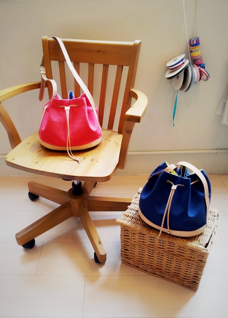 canvas leather series - bucket bag / 帆布皮革系列－水桶包 - 侧背包/斜挎包 - 真皮 粉红色