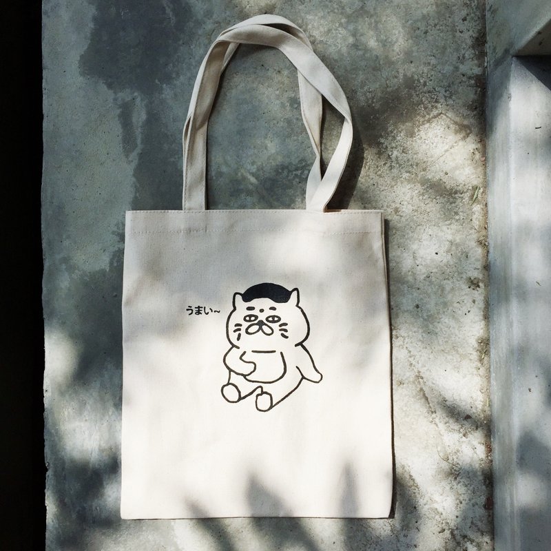 愚蠢的人类-肚子好饱五郎 手提(肩背)帆布袋/双面手工绢印 - 侧背包/斜挎包 - 其他材质 黑色