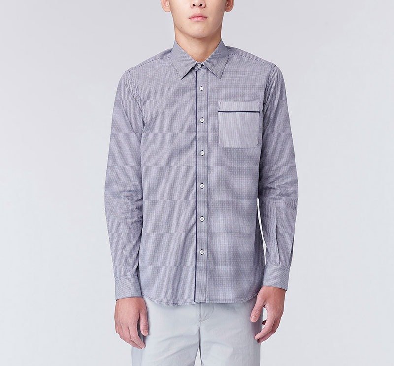 【特卖出清】出芽单口袋正式长袖衬衫 - 男装衬衫 - 棉．麻 紫色