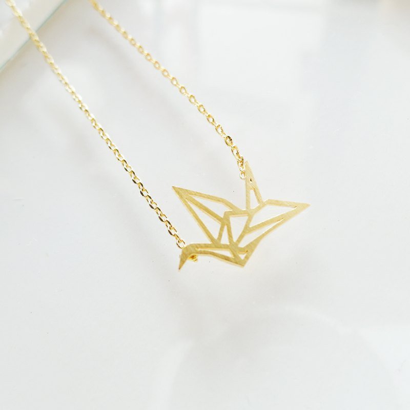 Cha mimi。秋意浓浓。设计感平安纸鹤 雾金项炼 - 项链 - 其他金属 金色