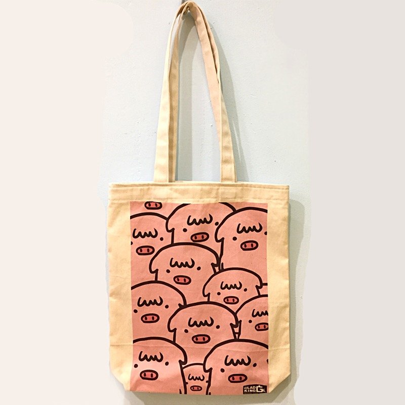 GLADKING草泥马文创商店/QQ猪满版/购物袋/书包/随身包/文青/类帆布/礼物/肩背/ - 侧背包/斜挎包 - 棉．麻 