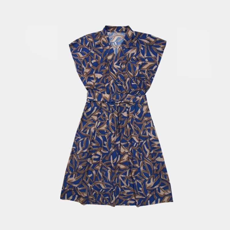 │moderato│撞色几何翻领棉麻古着洋装│森林复古.女朋友.独特.文艺 - 洋装/连衣裙 - 其他材质 多色