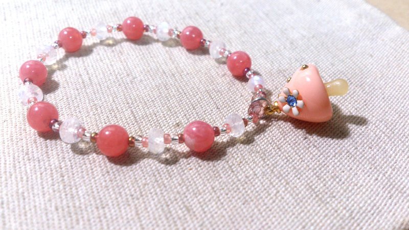crystal in dearsharka || dotdot．红纹石 x 蓝晕悦光石 x 粉嫩小蘑菇 - 手链/手环 - 宝石 粉红色