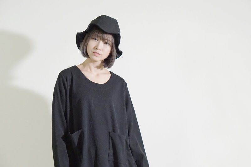 素黑双面渔夫帽<中性><弹性> - 帽子 - 棉．麻 黑色