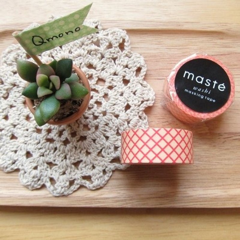 maste Masking Tape 和纸胶带 Basic 复古暖色系【橘红黄格纹 (MST-MKT05-SPK)】 - 纸胶带 - 纸 橘色