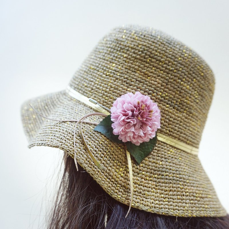 张可爱原创帽子夏天可折叠手勾金丝拉菲草帽自由造型度假草帽 - 帽子 - 植物．花 绿色