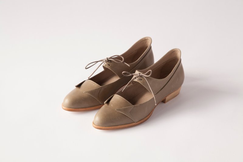 ZOODY / 天空使者 / 手工鞋 / 平底绑带包鞋 / 卡其绿 - 女款短靴 - 真皮 卡其色