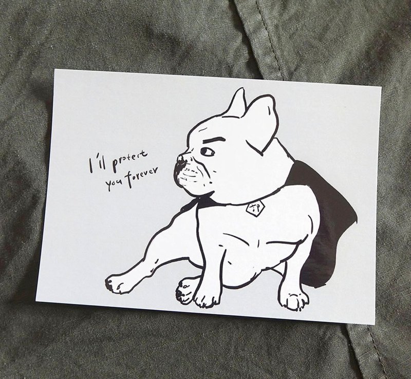 法斗woo超人明信片 - 卡片/明信片 - 纸 灰色