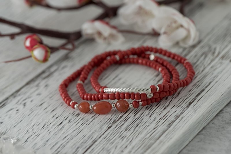 琉璃系列。喜。正红琉璃手串组 - 手链/手环 - 琉璃 红色