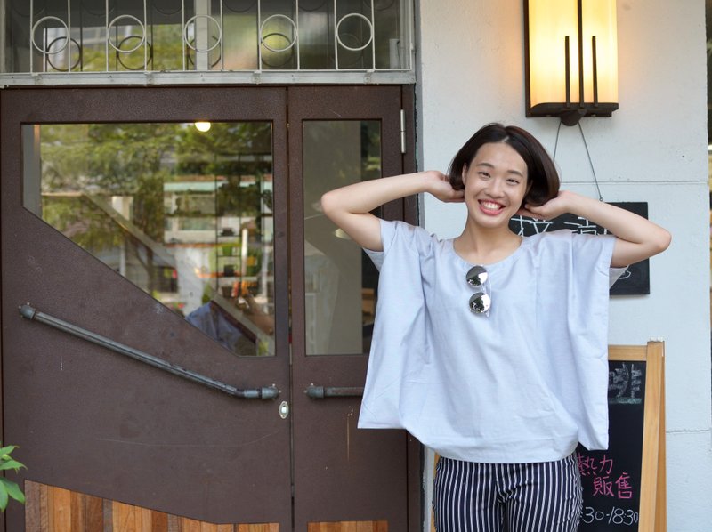 ❏四角方形罩衫❏浅灰 - 女装上衣 - 棉．麻 灰色