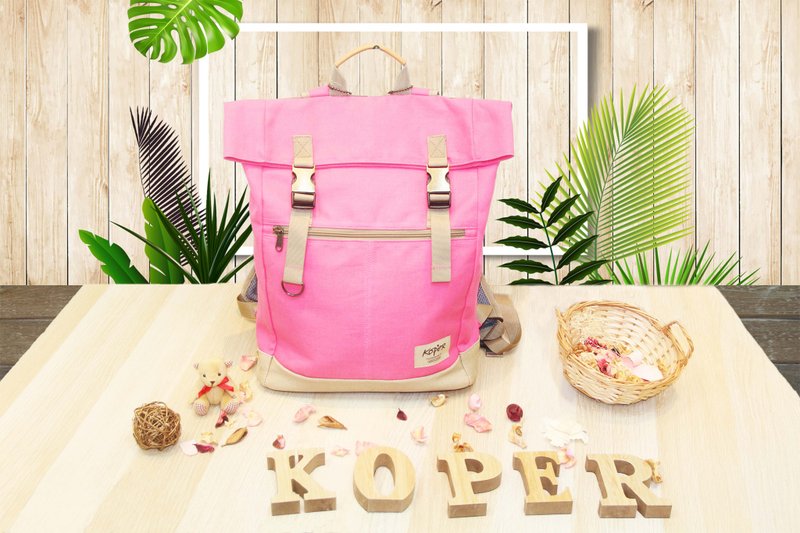 【不平帆】复古双扣后背包/帆布-桃气红(MIT台湾制造) - 后背包/双肩包 - 其他材质 粉红色