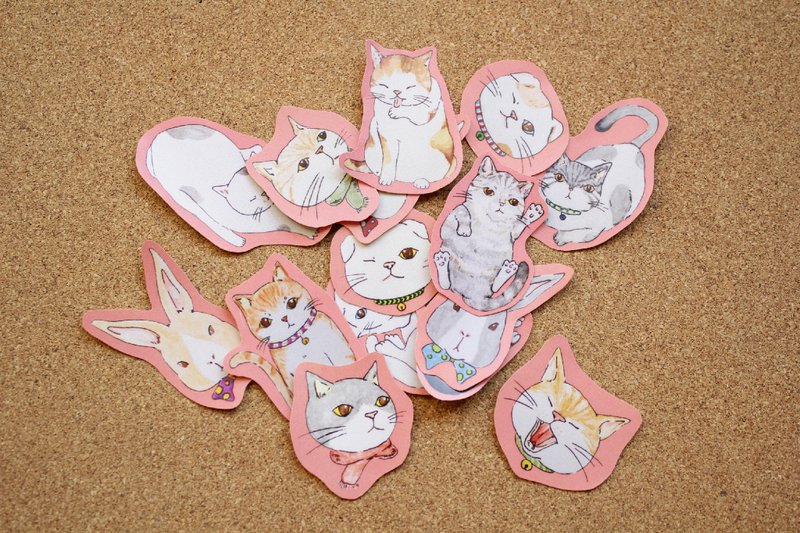 喵喵 手绘贴纸 10张 - 贴纸 - 纸 橘色