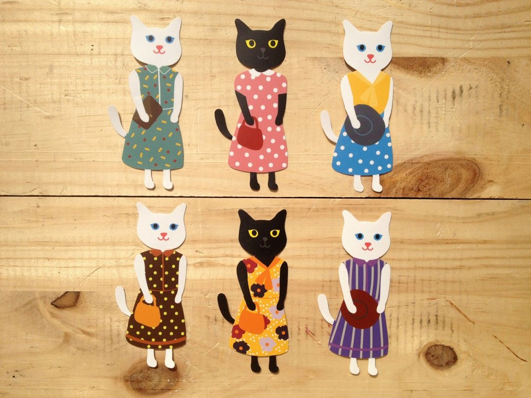 Vintage Meow Stickers Set - 贴纸 - 防水材质 多色