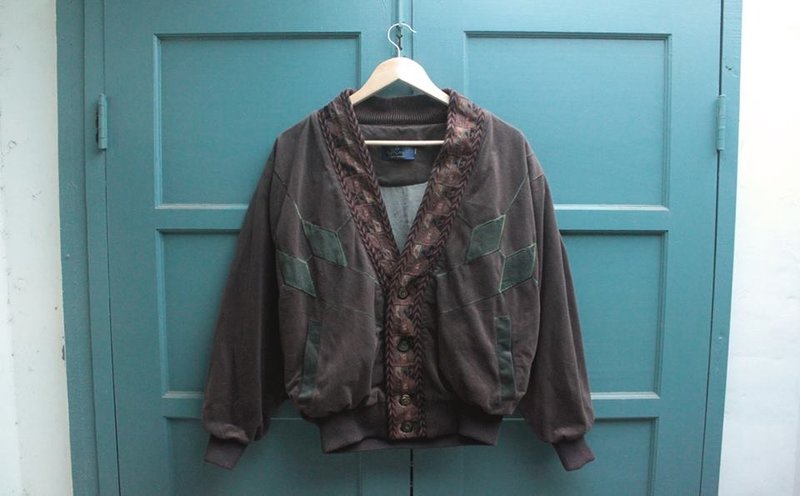 深咖啡立体织纹开襟 - 男装外套 - 其他材质 咖啡色