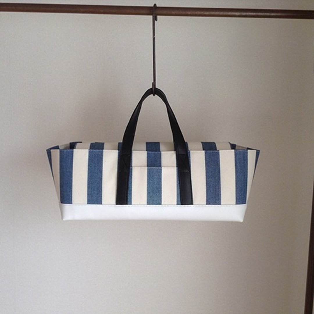 SAKE BAG / striped indigo canvas - 其他 - 真皮 蓝色
