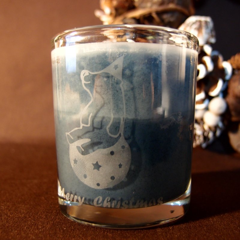 玻璃雕刻-手作【香氛椭圆杯蜡】-‘蓝天白熊’普鲁士蓝  刻制订作 - 蜡烛/烛台 - 蜡 多色