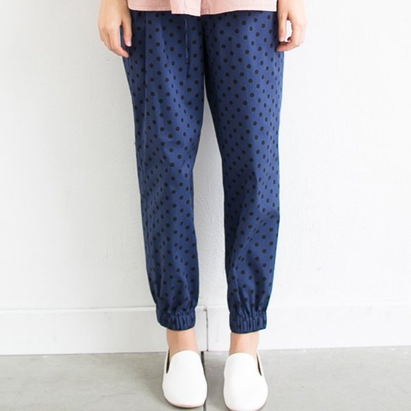 率性点点弹力缩口长裤-蓝 - 女装长裤 - 其他材质 蓝色