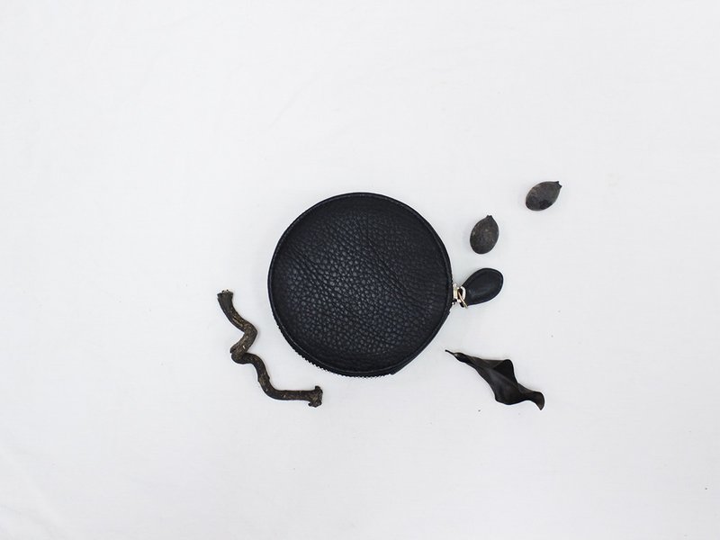 黑 圆形 几何 玩味型格 中性 可插卡 真皮零钱包- --年終礼物 - 零钱包 - 真皮 黑色