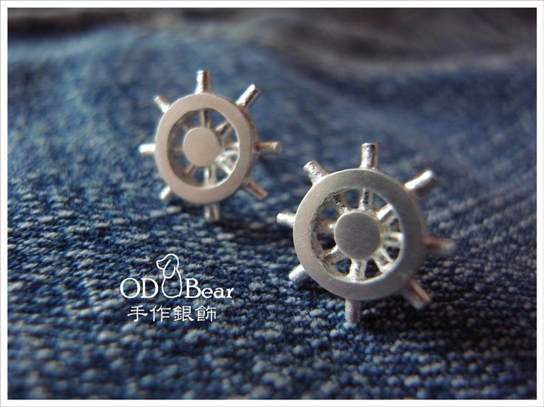 船舵-纯银耳环 - 耳环/耳夹 - 其他金属 蓝色