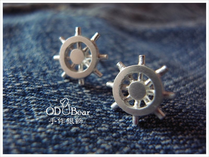 船舵-纯银耳环 - 耳环/耳夹 - 其他金属 蓝色