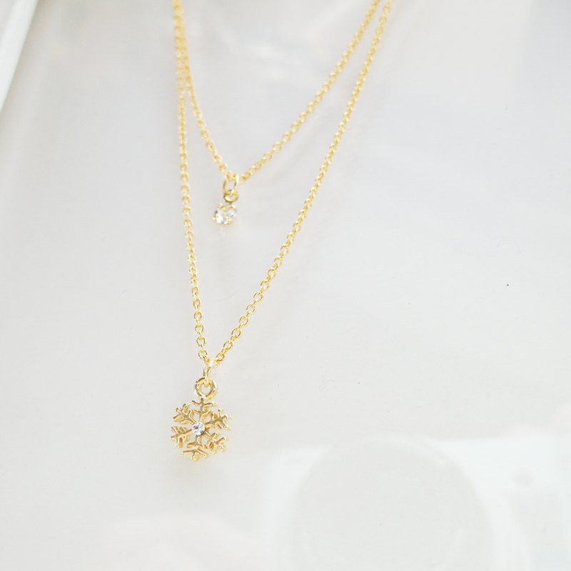 Cha mimi。欢乐耶诞。双炼雪花坠饰项炼 - 项链 - 其他金属 金色