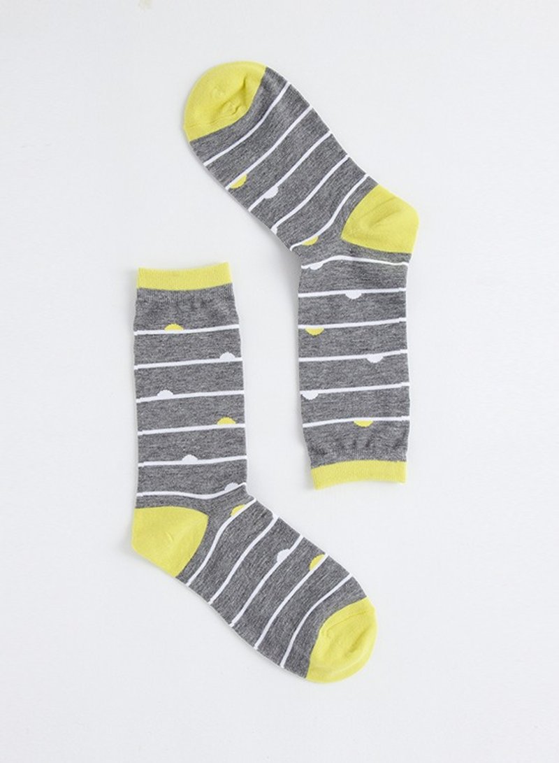 【雨过小天晴】 OutOfOffice / 黄灰 / 横条纹 / 袜子 - 袜子 - 棉．麻 灰色