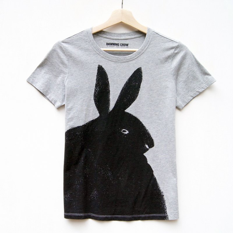 动物图案T恤  黑兔 - 中性连帽卫衣/T 恤 - 纸 白色