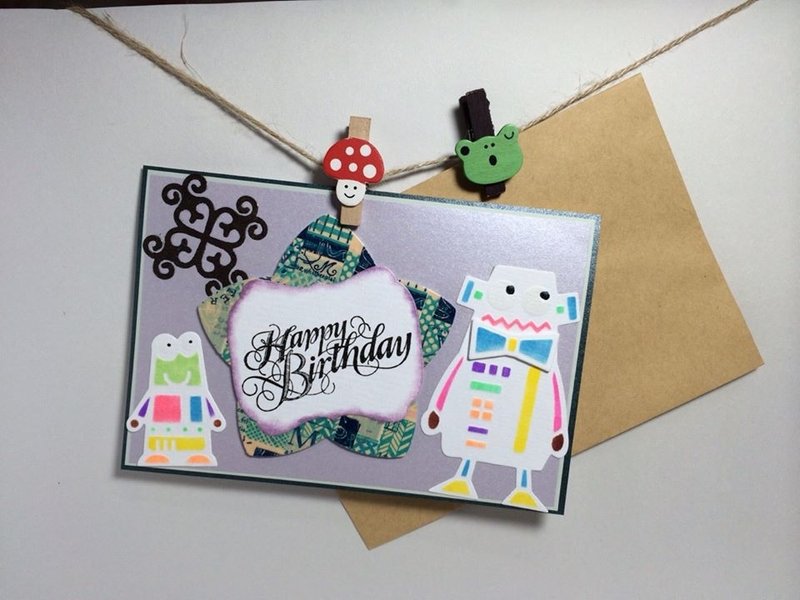 【Momo.mami】生日卡片－机器人先生 - 卡片/明信片 - 纸 蓝色