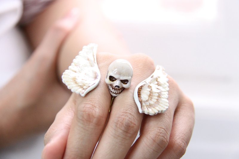 骷髅与鸟翅戒指 - 戒指 - 其他金属 金色