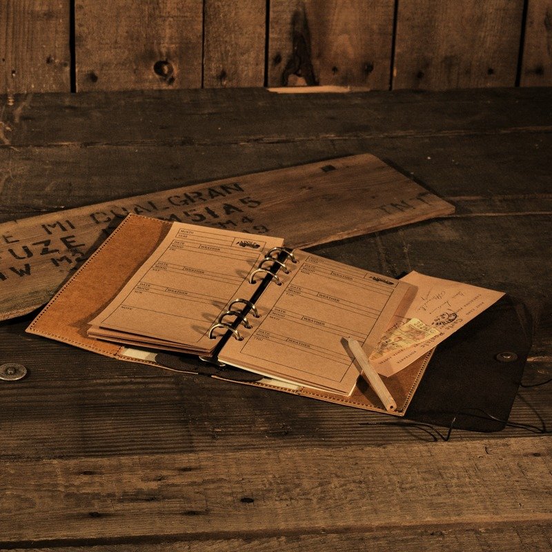 蜡纹布仿古皮革-A6六孔笔记本 - 笔记本/手帐 - 其他材质 咖啡色