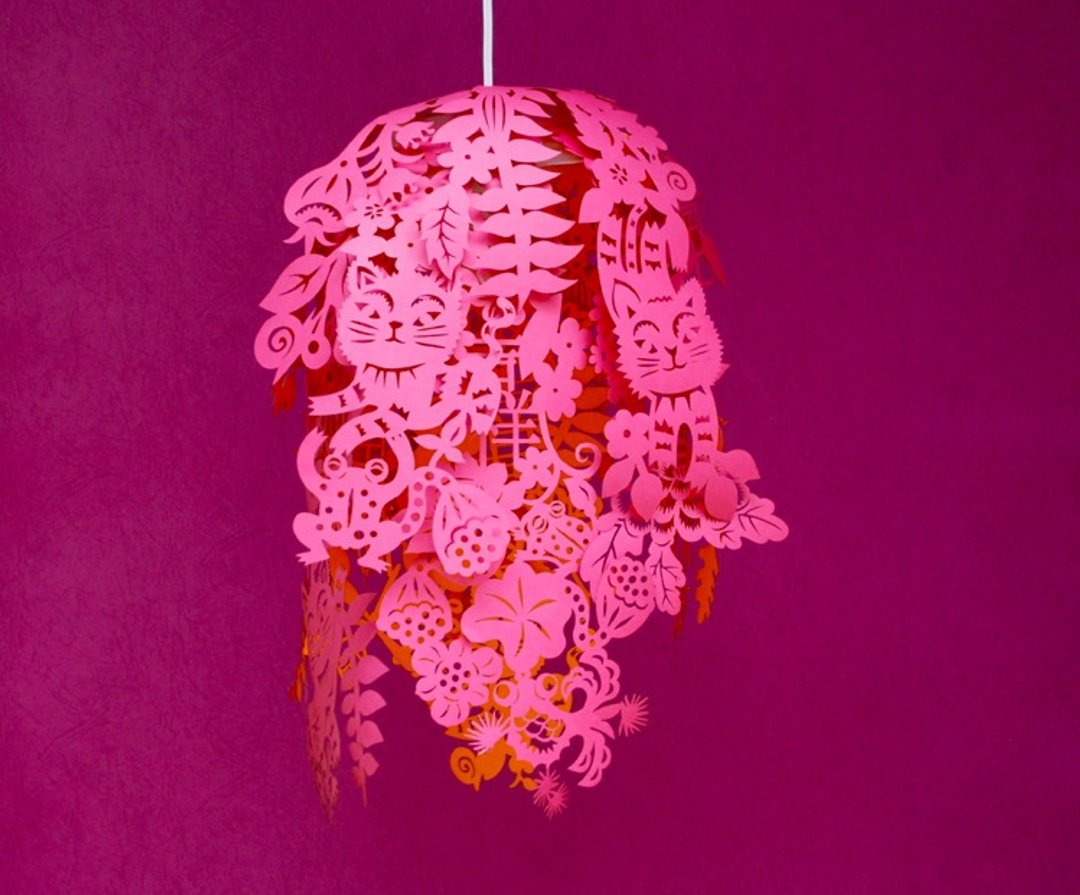 桃花源剪纸灯罩/石榴红 Paper-cut lampshades - 摆饰 - 纸 红色