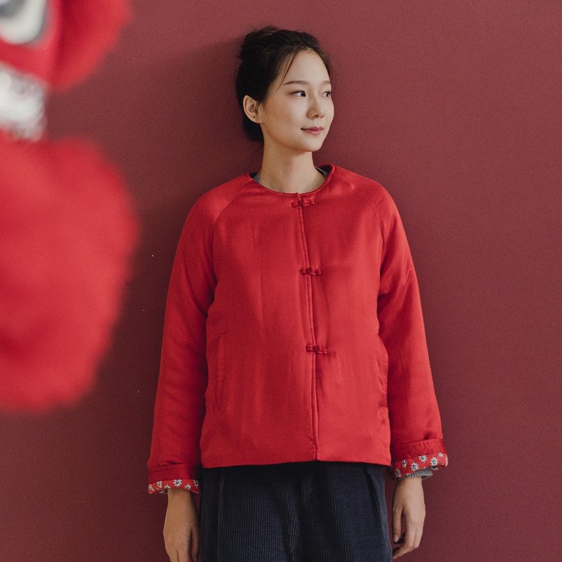桑蠶絲贺年結婚新中式唐裝棉袄  紅色  O190542R - 女装休闲/机能外套 - 丝．绢 红色
