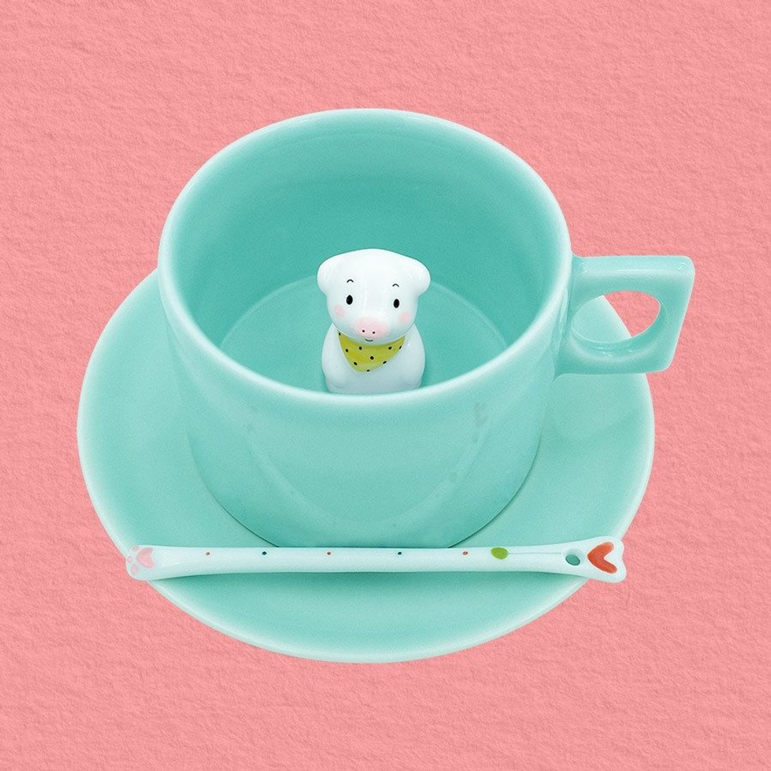 三浅陶瓷|原创猪宝宝 咖啡杯创意礼品生日礼物陶瓷生肖特别杯子 - 咖啡杯/马克杯 - 其他材质 绿色