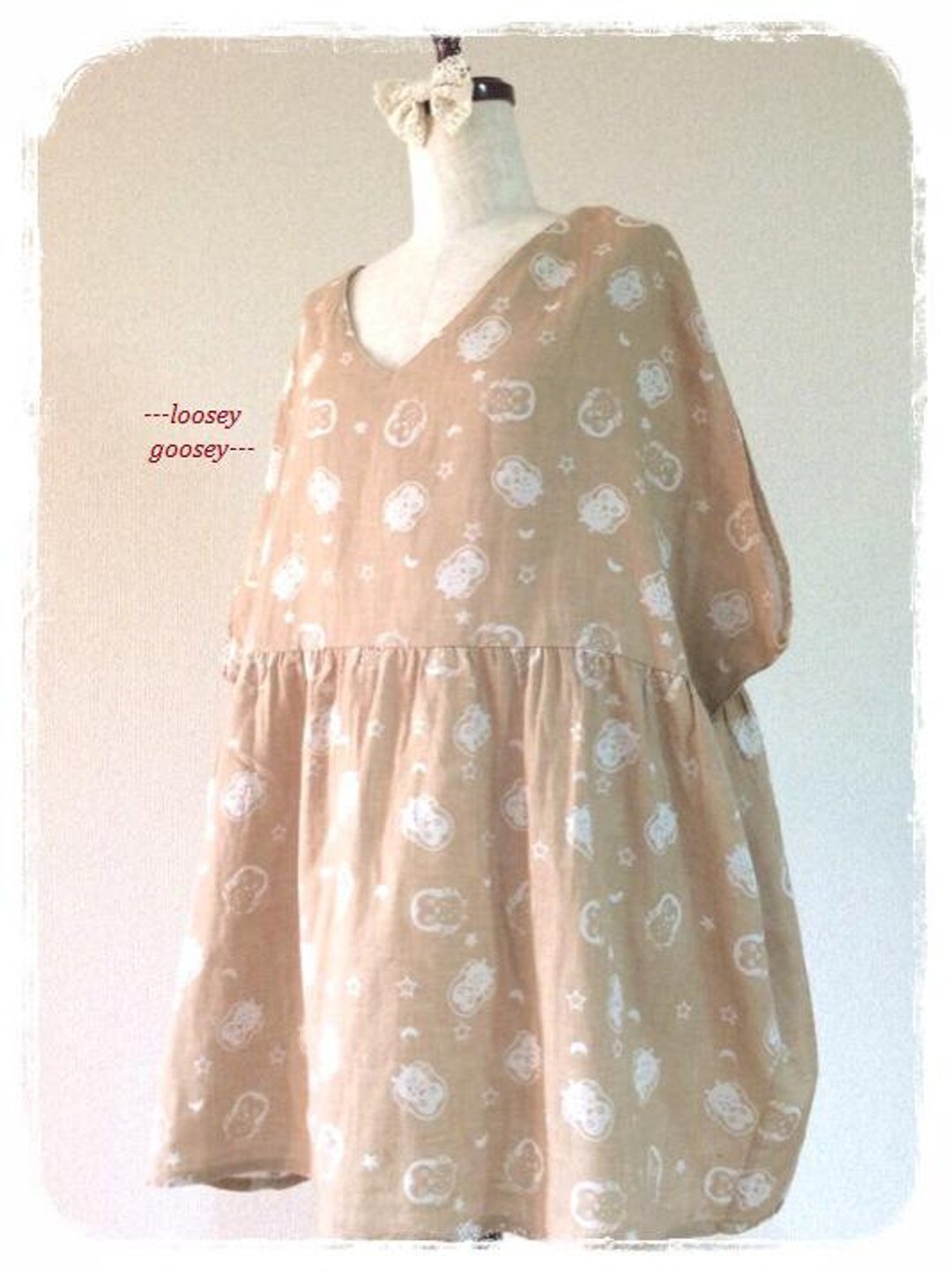 Soft * starry owl * double gauze dress. - 洋装/连衣裙 - 棉 咖啡色