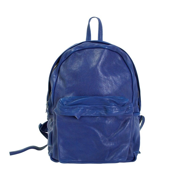 MSKOOK 水洗羊皮双肩包-蓝色 - 后背包/双肩包 - 真皮 蓝色