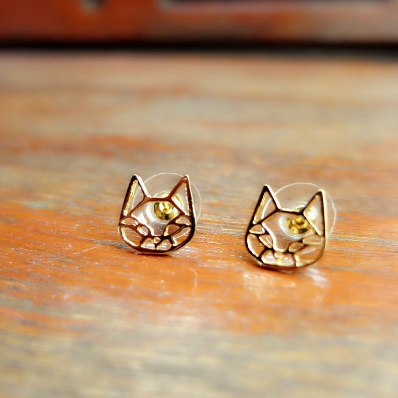 摺纸可爱猫脸耳环 - 耳环/耳夹 - 其他金属 