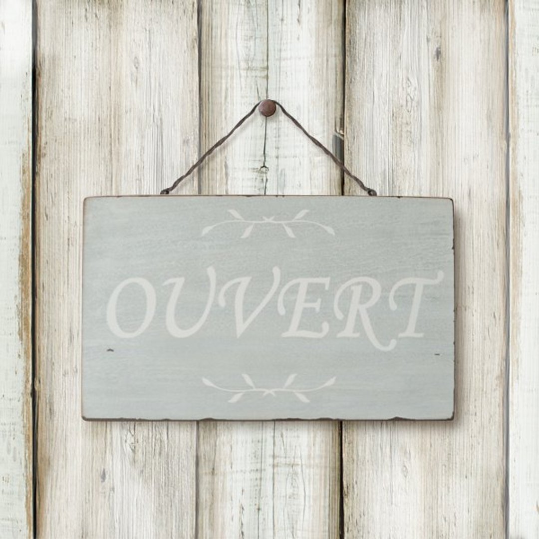 复古标示-OUVERT-绿底白字 - 摆饰 - 木头 蓝色