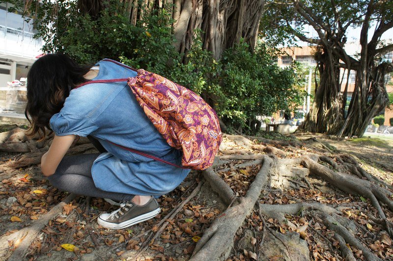 BLR 手工印制 橘色变形虫 束口后背包 最后一个 - 侧背包/斜挎包 - 其他材质 橘色