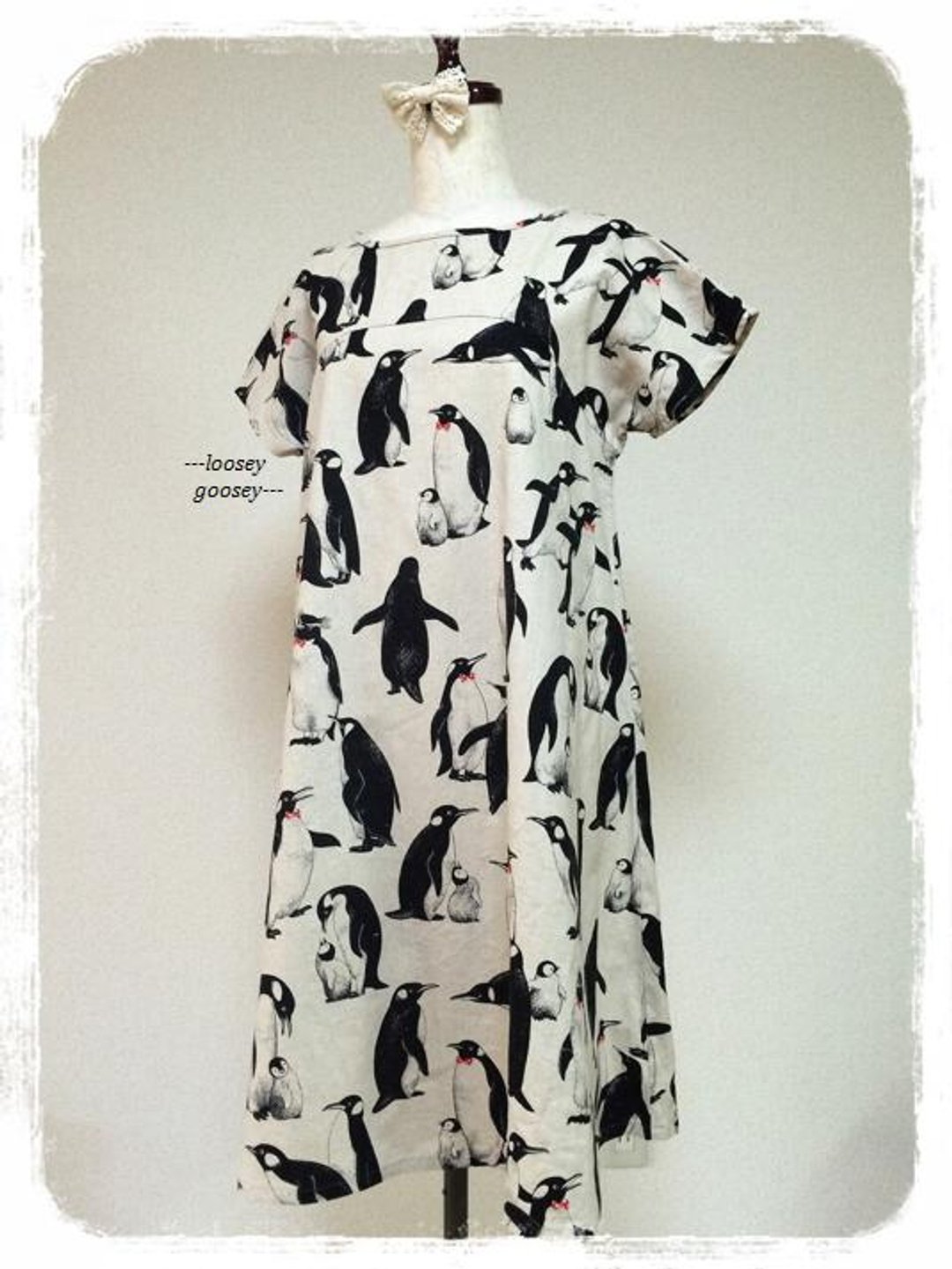 Dressed in the Ribbon: Nakayoshi penguin parent and child of the flare dress: unbleached - 洋装/连衣裙 - 棉 