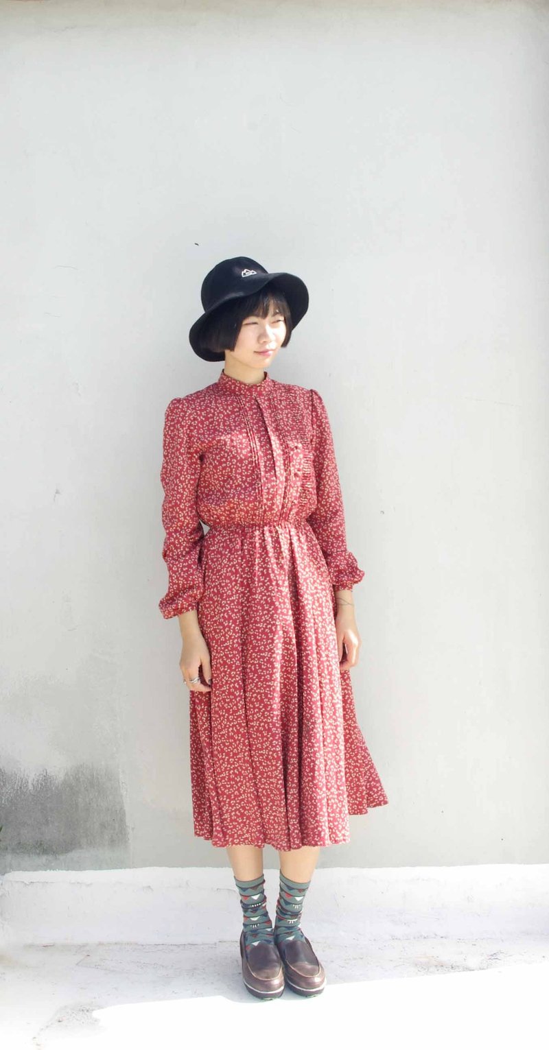 4.5studio-日本扛回寻宝好衣特区-梅果红系花朵印花 古着长洋装 - 洋装/连衣裙 - 其他材质 红色