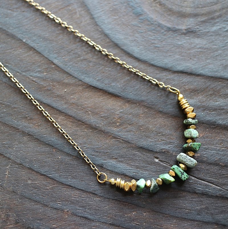 Muse自然风系列NO.107绿色非洲松石碎石黄铜项链 - 项链 - 其他材质 绿色