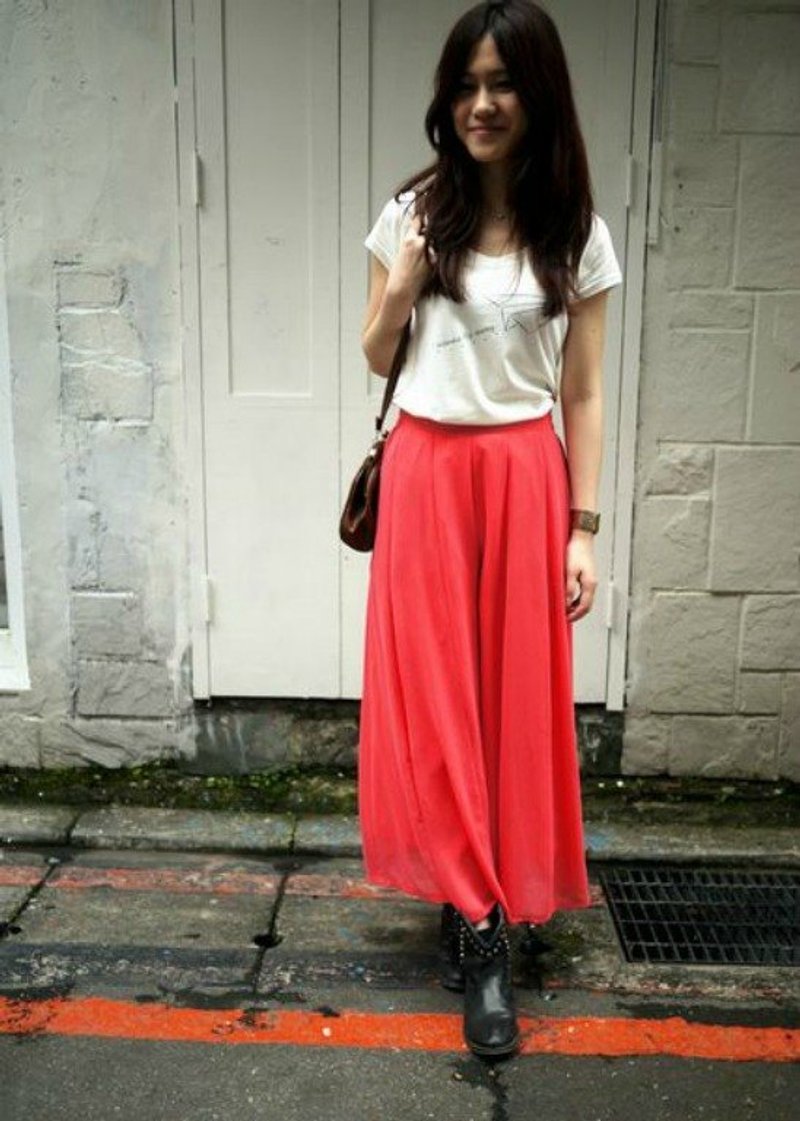 Georgia Tsao //珊瑚红宽裤裙 - 女装长裤 - 其他材质 红色