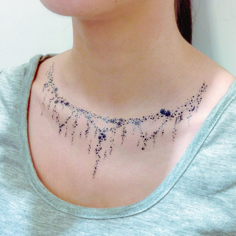 水晶手链纹身贴纸浪漫颈链饰物剌青 夏天浪漫约会 简约唯美小清新 - 颈链 - 纸 蓝色