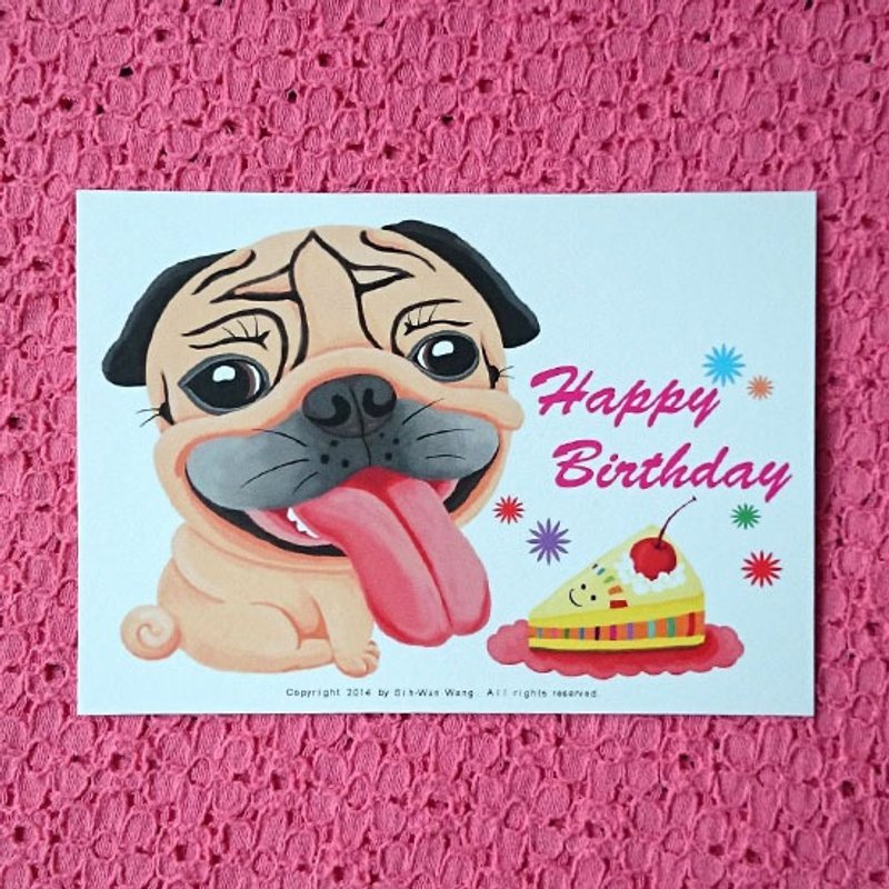 Happy Birthday 生日快乐 巴哥明信片-06 - 卡片/明信片 - 纸 白色