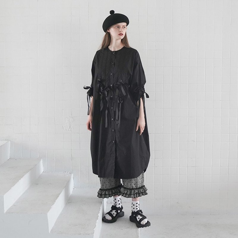 黑色纯棉个性开衫 长衬衫 - imakokoni - 洋装/连衣裙 - 棉．麻 黑色