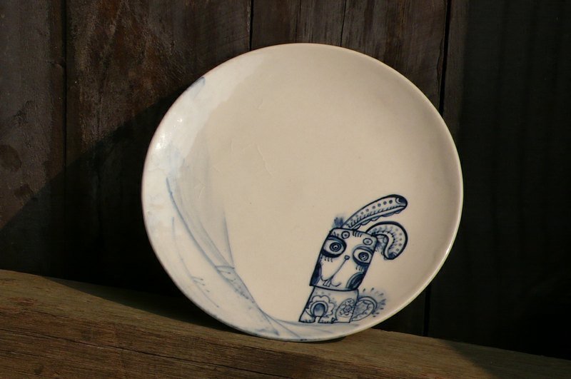 中国民俗图样兔儿风X陶瓷手绘青花彩绘平盘 - 浅碟/小碟子 - 其他材质 蓝色