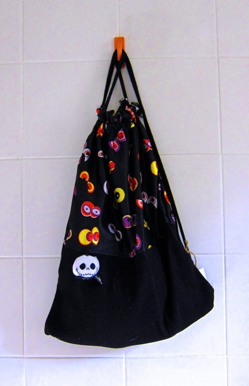 黑眼豆仔（束口后背包） - 束口袋双肩包 - 棉．麻 黑色