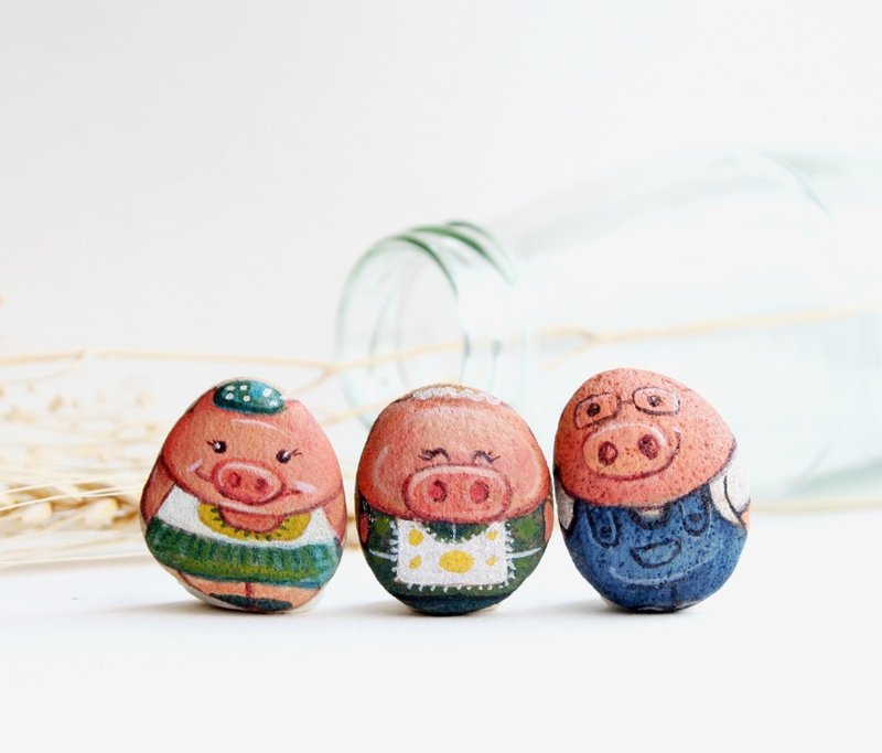 Pig Family stone painting - 其他 - 防水材质 灰色