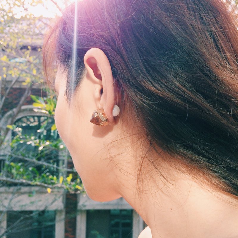 EOS 黄水晶珍珠耳环 - 耳环/耳夹 - 宝石 紫色